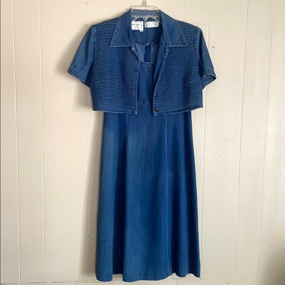 Vintage 80s Chambray Denim Tank Dress with Valero Jacket Size 4 by Karin Stevens